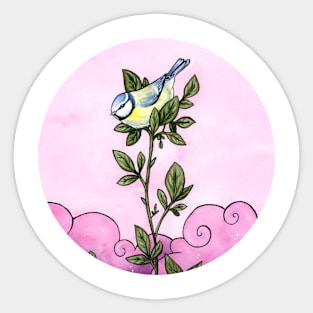 Blue tit in the pink sky Sticker